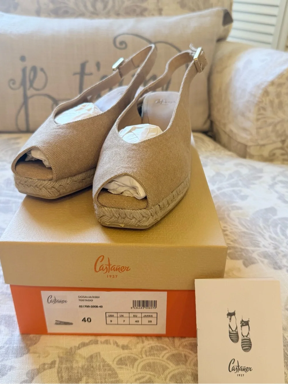Castañer Dosalia Canvas Espadrille Wedge Sandals Beige Linen EU 40 / US 9 EUC